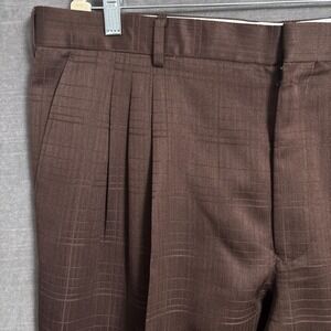 Vintage Montique 42x34 Brown Plaid Shiny Triple Pleated Cuffed Classic Trousers